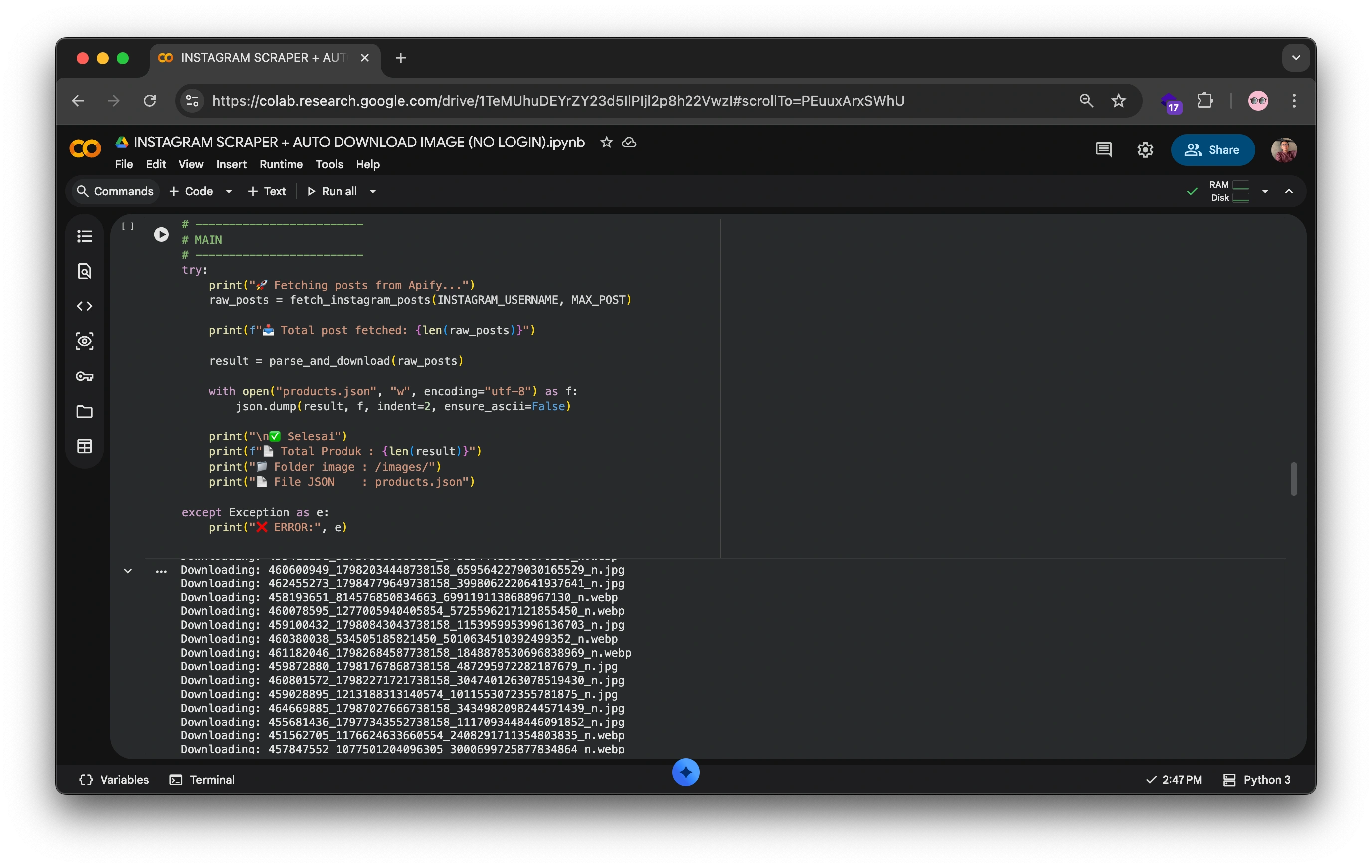 Instagram Scraper & Auto Image Downloader